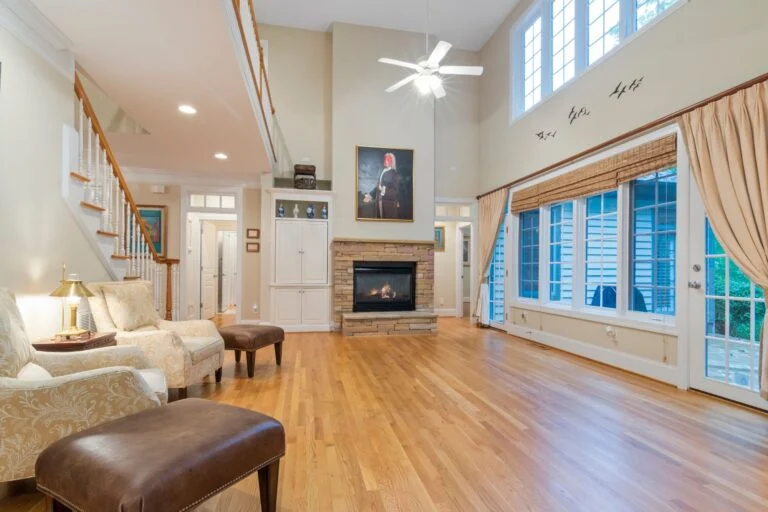 Two-story great room with fireplace
