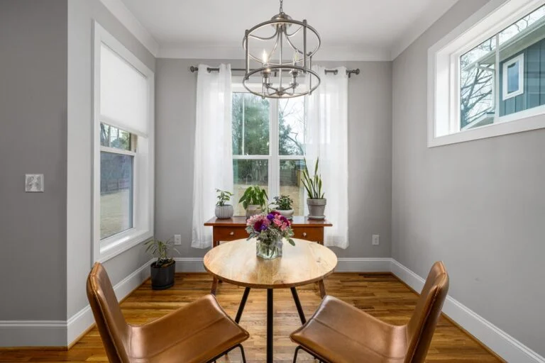 Dining nook with chandelier