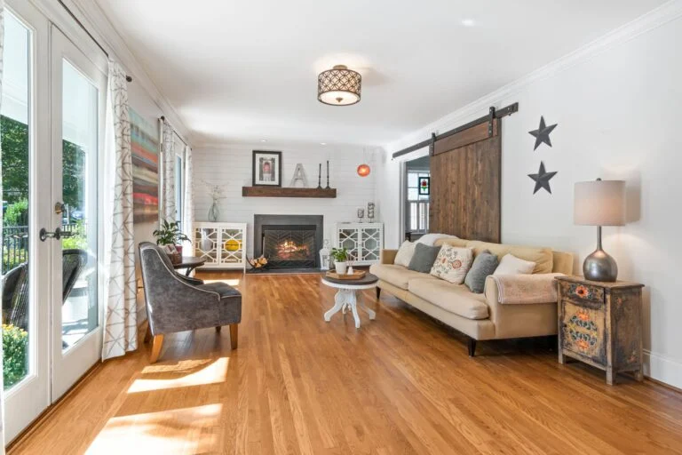 Living room with barn door
