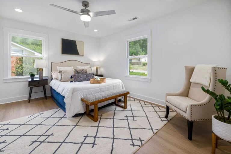 Bedroom with patterned rug