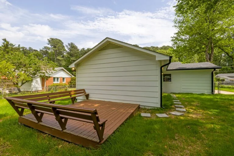 Backyard deck and lawn